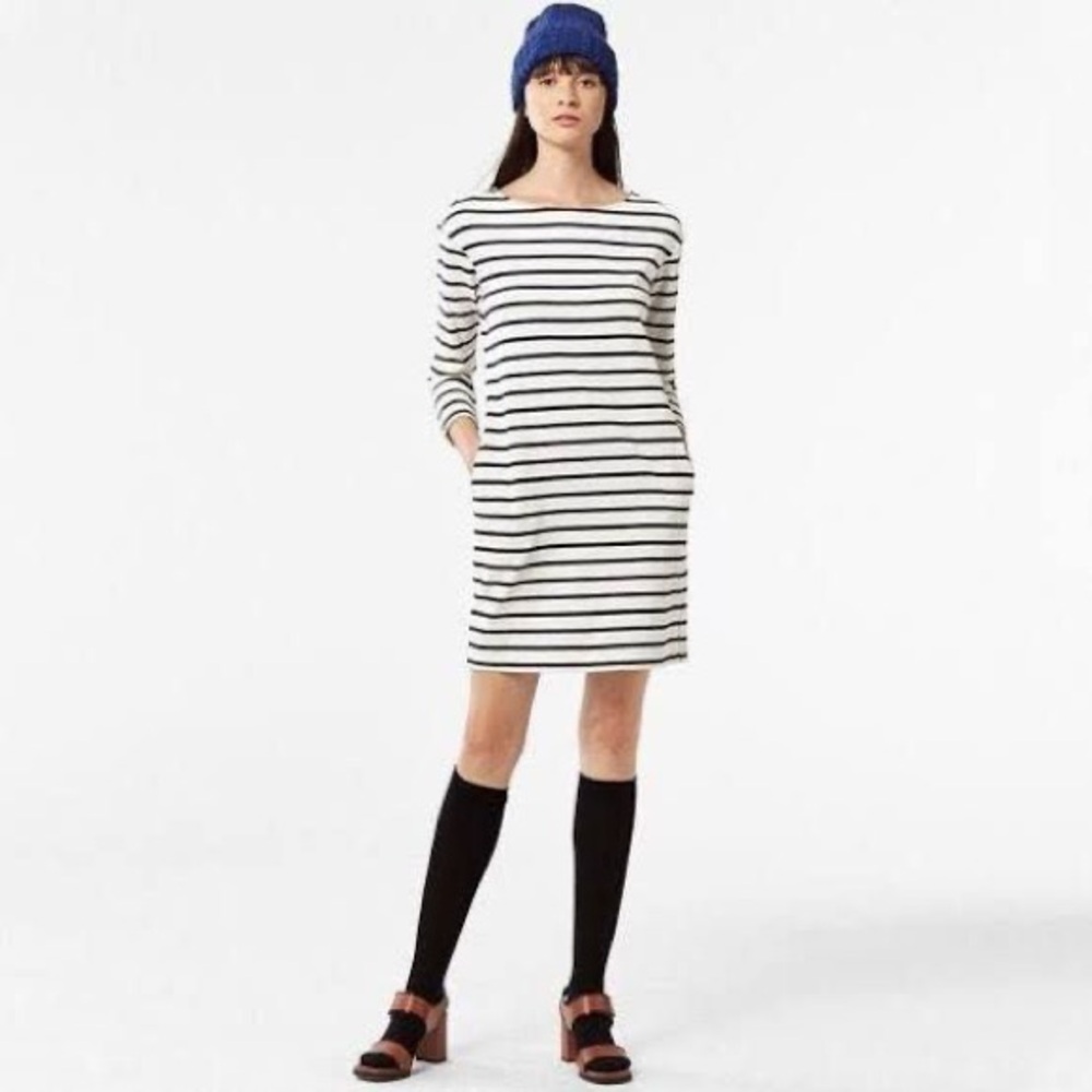 Uniqlo Striped Boat Neck 3/4 Sleeve Dress with Pockets sz Medium